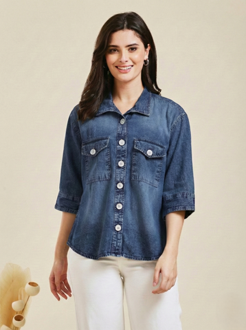 Classic Women Blue Denim Shirt