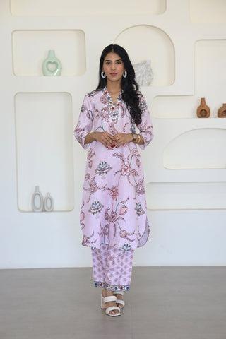 Pink Floral Printed Kurti Set - Yuvani